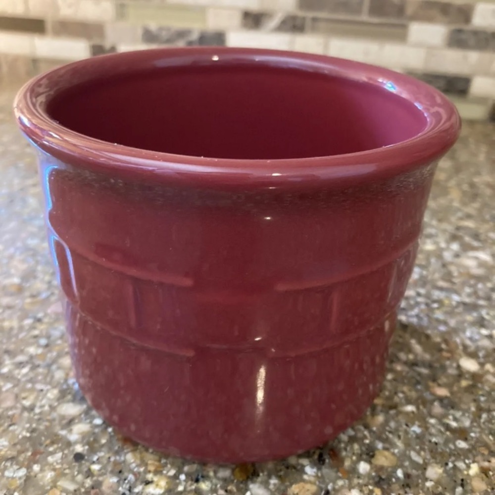 Longaberger PotteryWoven Traditions Red Paprika Ceramic pottery round Crock - Picture 3 of 6